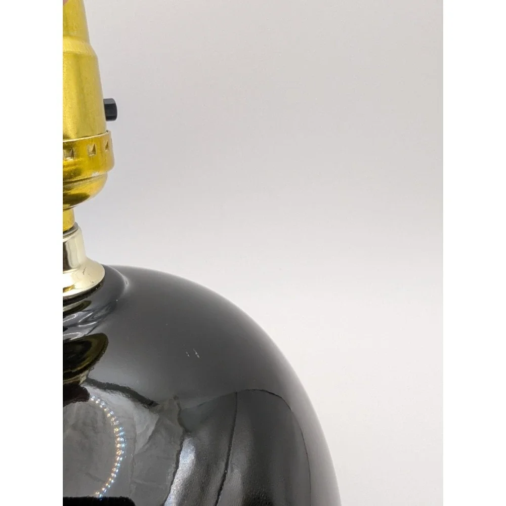 Vintage Black Ceramic Globe Table Lamp Round Ball Base Works No Shade 8.5 Inch